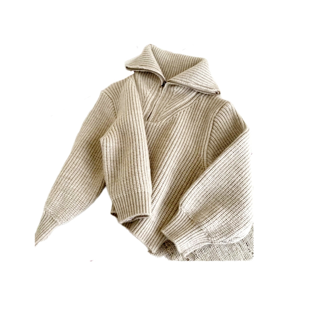 Half Zipped High Collared Unisex Knitted Sweater