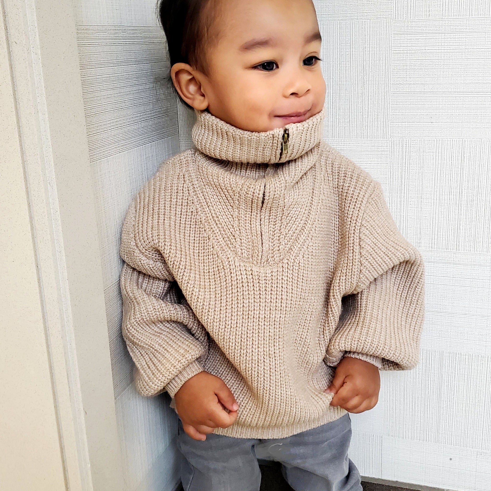 Half Zipped High Collared Unisex Knitted Sweater