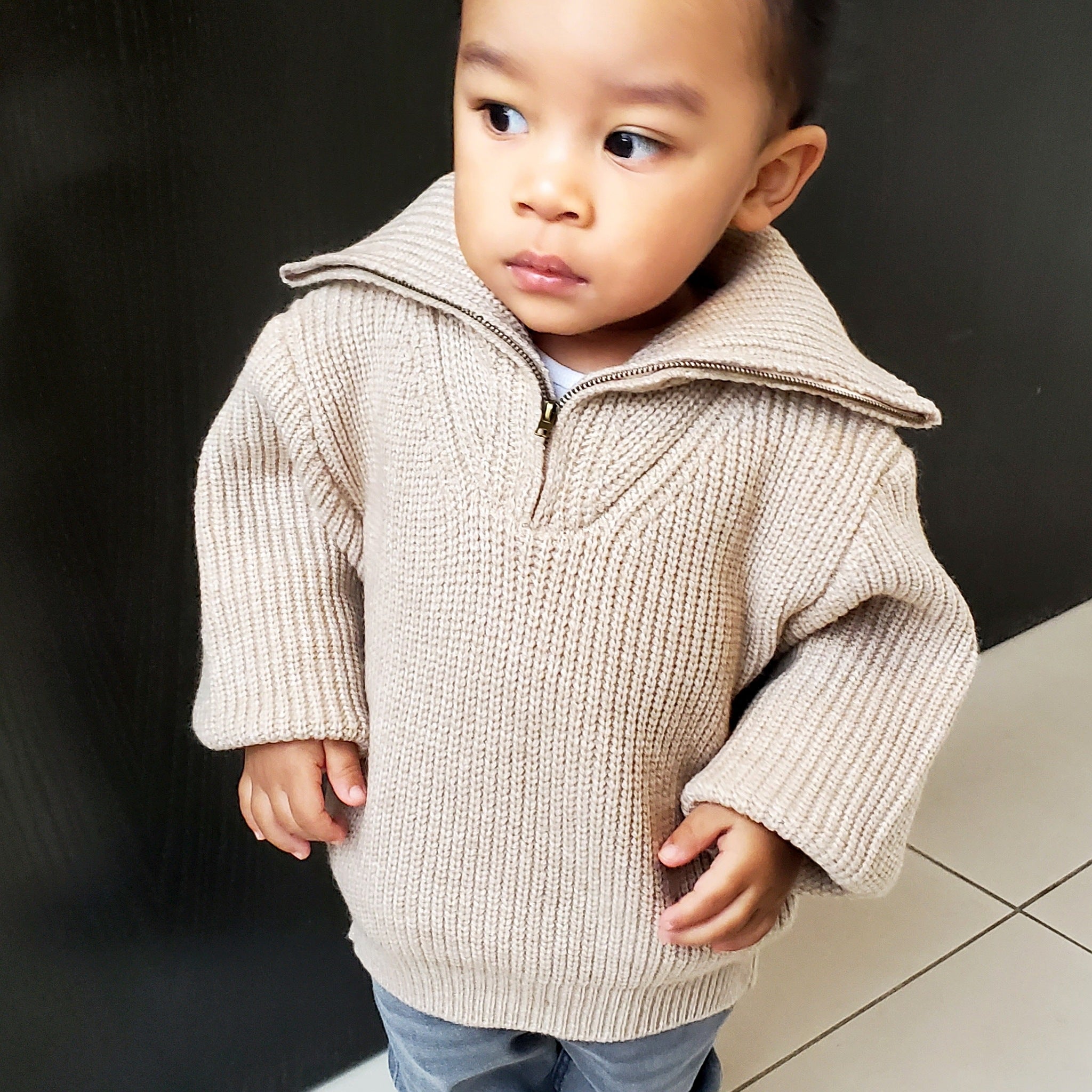 Half Zipped High Collared Unisex Knitted Sweater