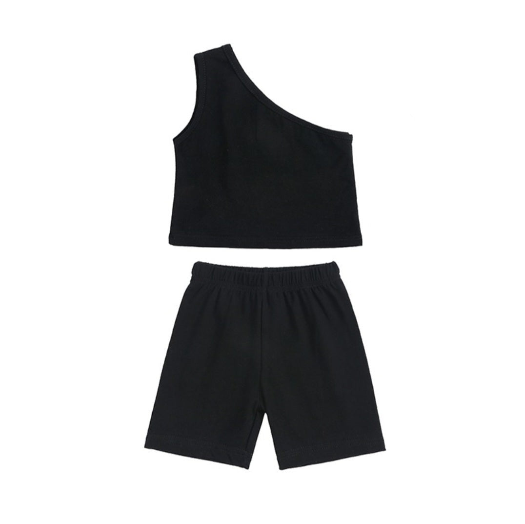 One Shoulder Crop Tank and Biker Shorts Set